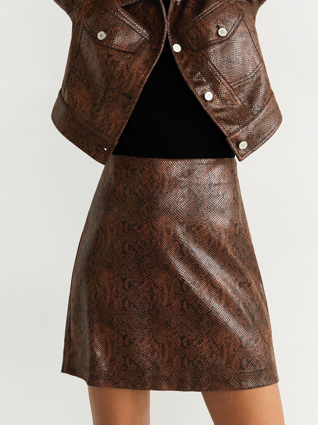 

MANGO Women Brown & Black Animal Printed Mini A-Line Skirt