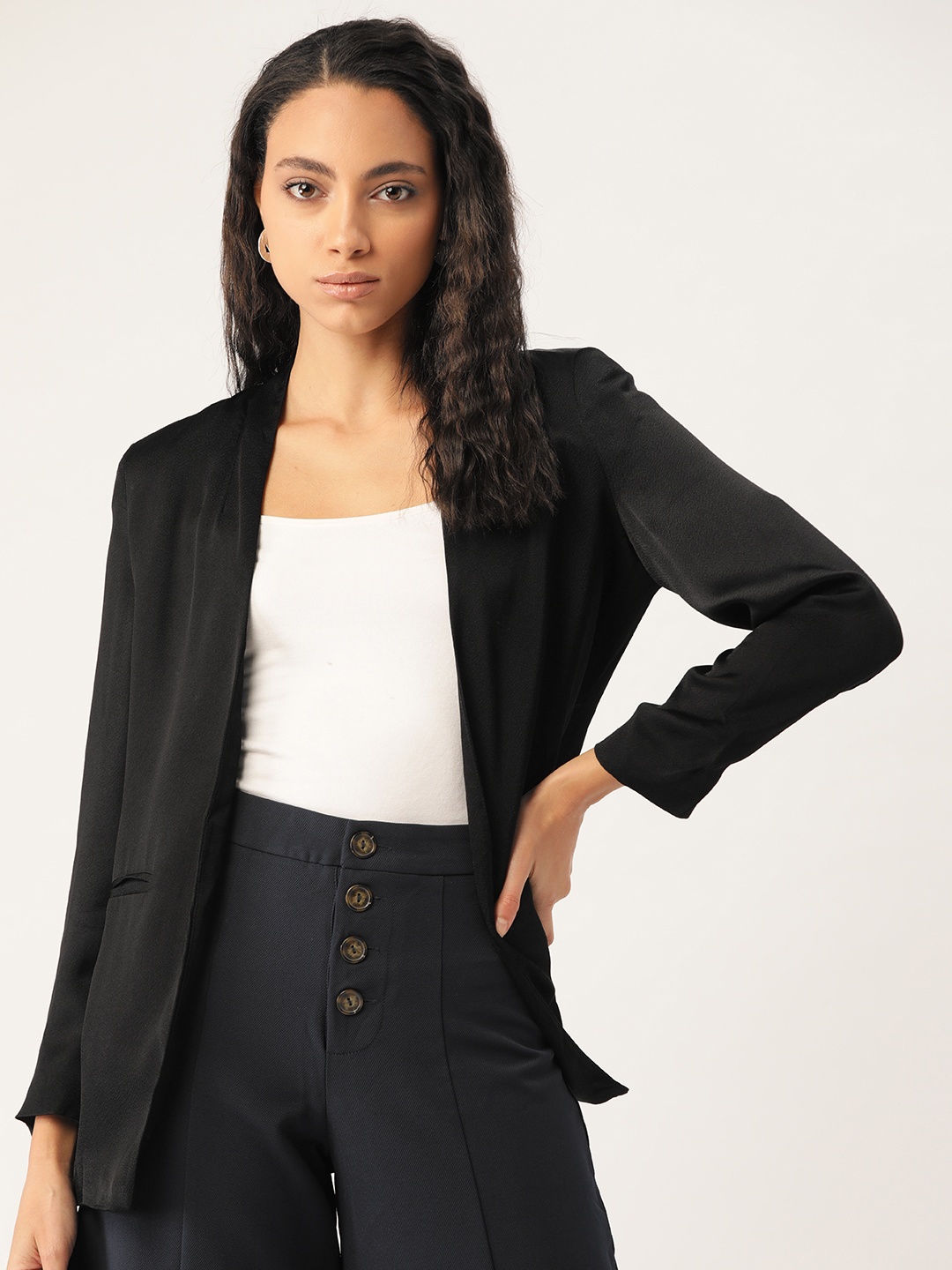 

MANGO Women Black Solid Open Front Blazer