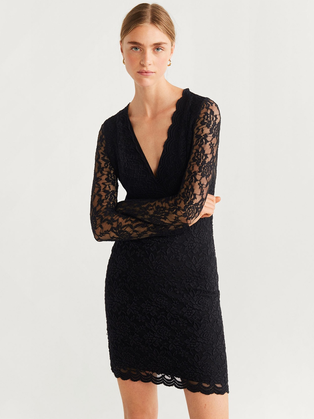 

MANGO Women Black Lace Sheath Dress