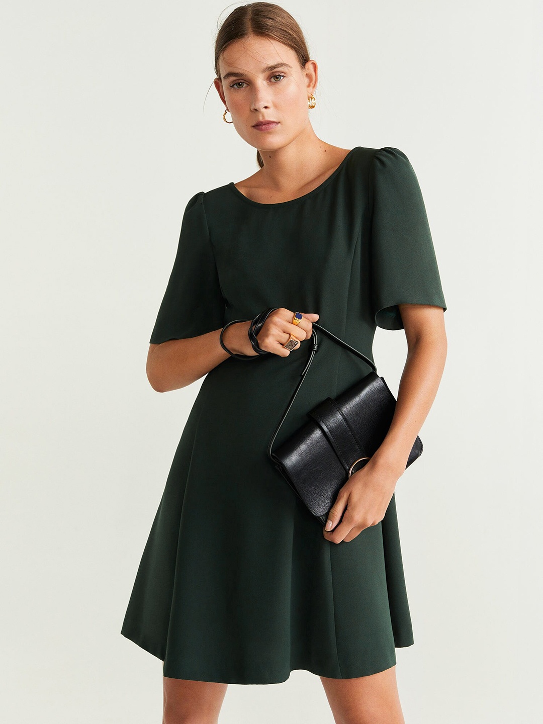 

MANGO Women Solid Green A-Line Dress