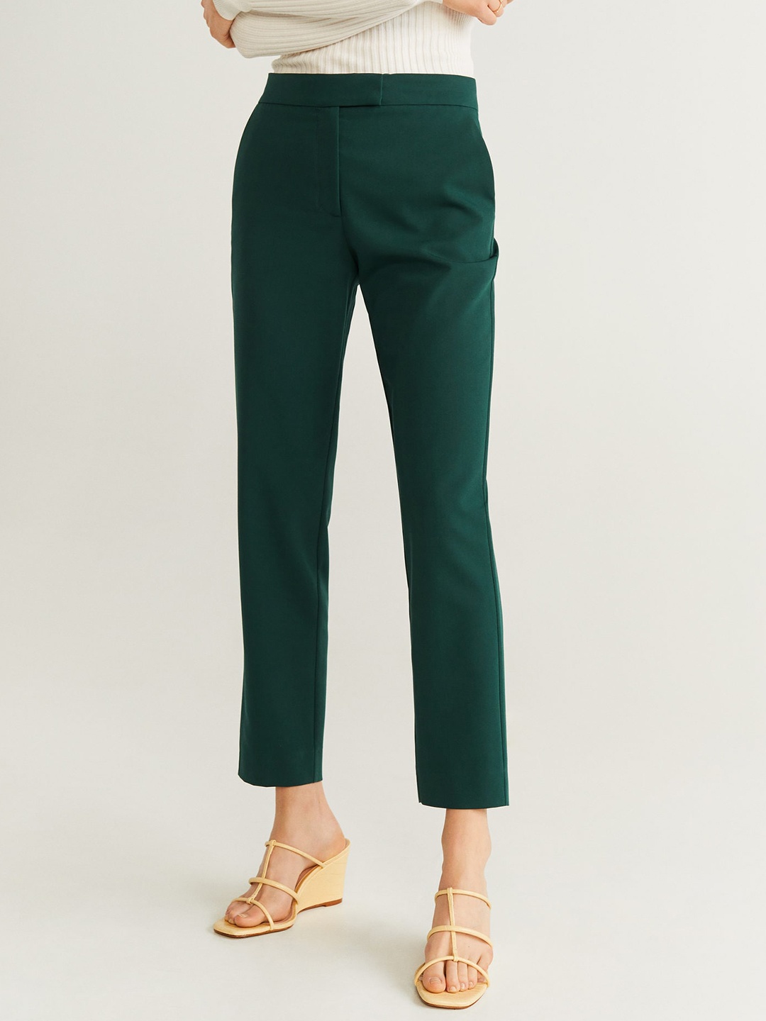 

MANGO Women Green Straight Fit Solid Formal Trousers