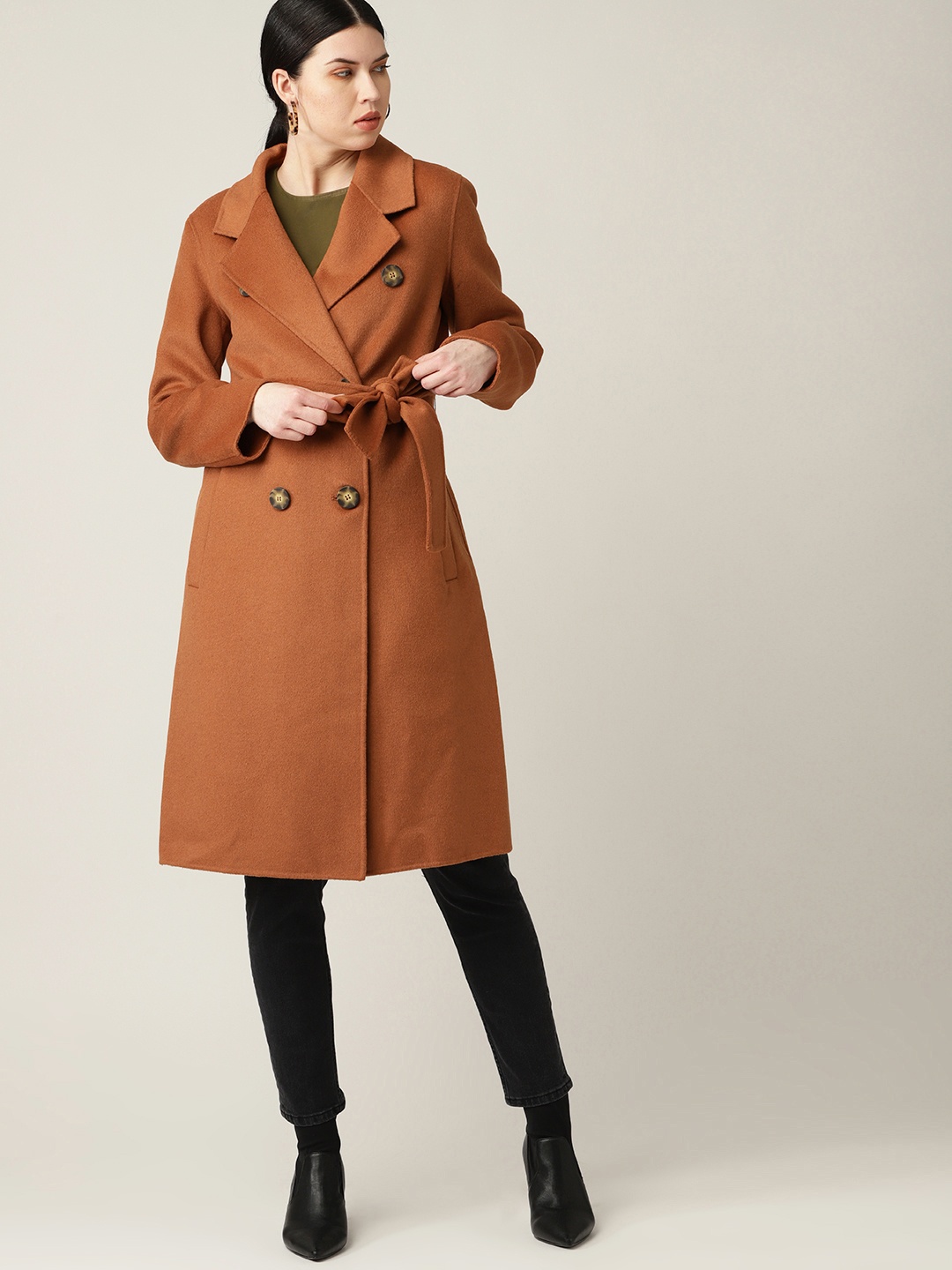 

MANGO Women Rust Orange Solid Trench Coat