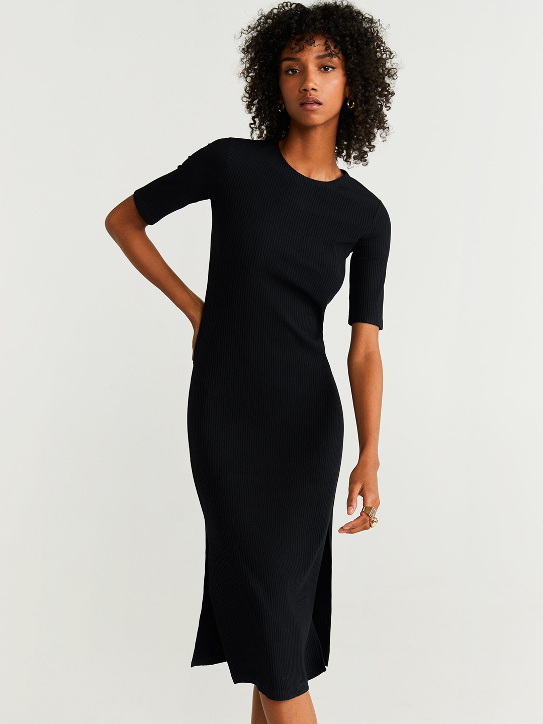

MANGO Women Black Self-Striped Bodycon Dress