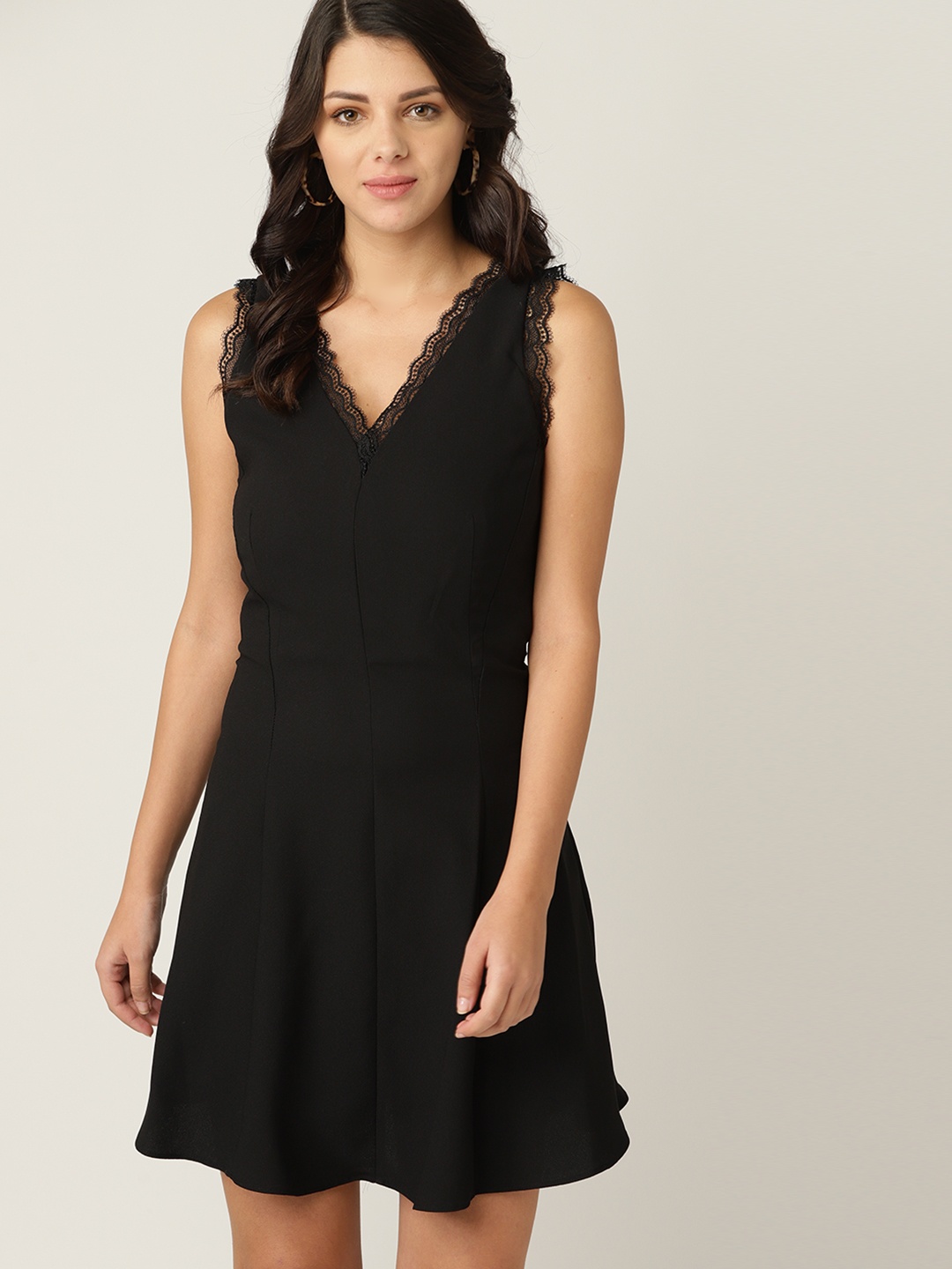 

MANGO Women Black Solid Fit and Flare Dress