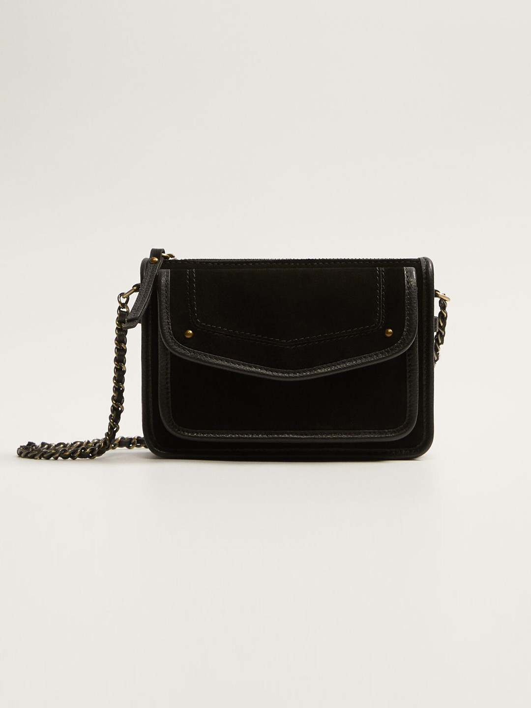 

MANGO Black Solid Leather Sling Bag