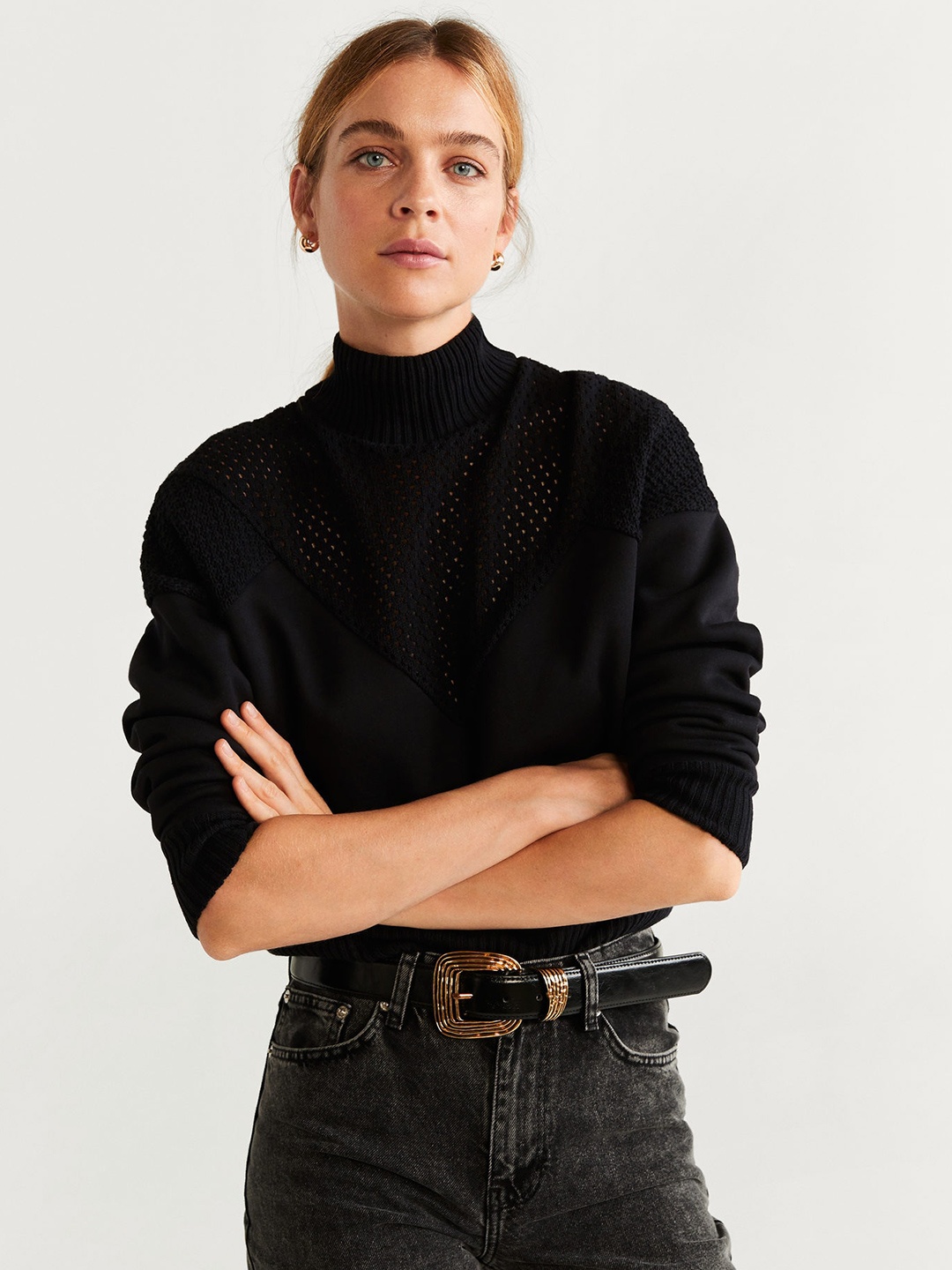 

MANGO Women Black Self Design Sweatshirt
