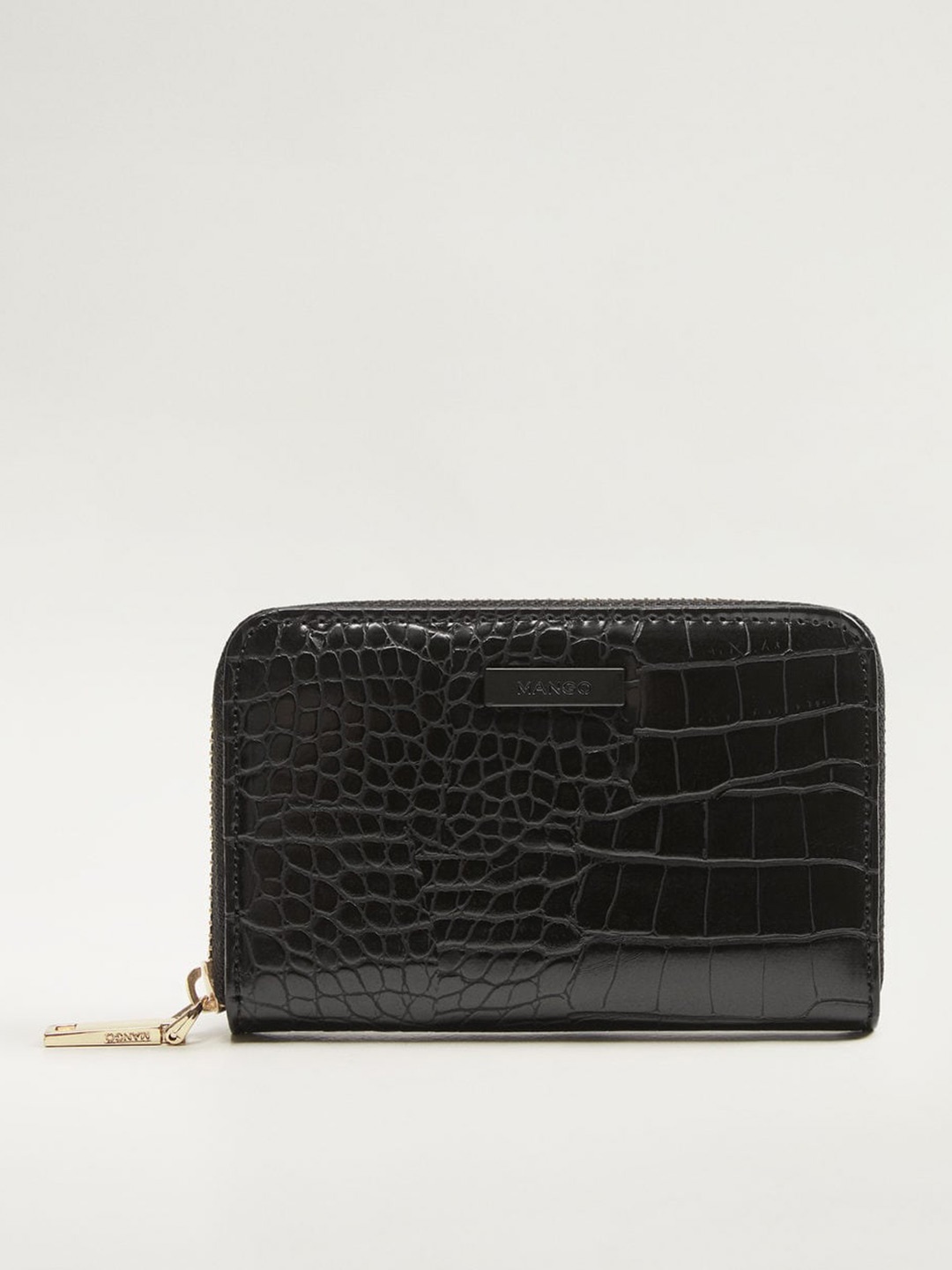 

MANGO Women Black Croc-Textured Zip Around Wallet