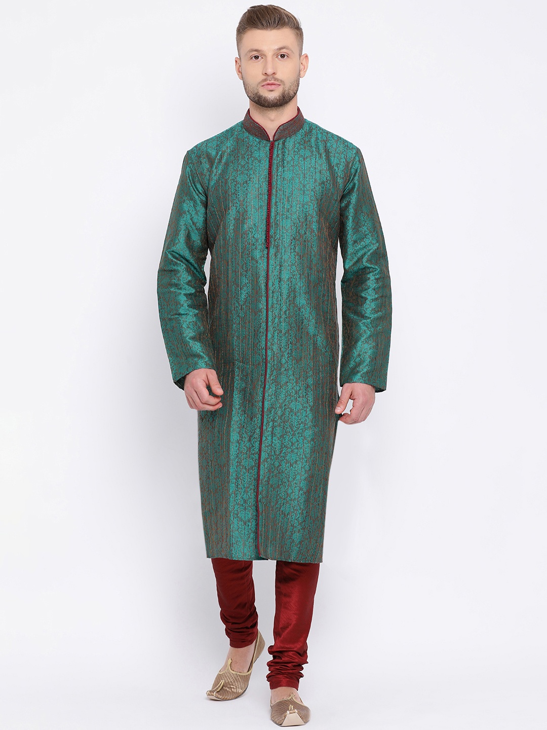 

Sanwara Men Teal Green Printed Straight Kurta