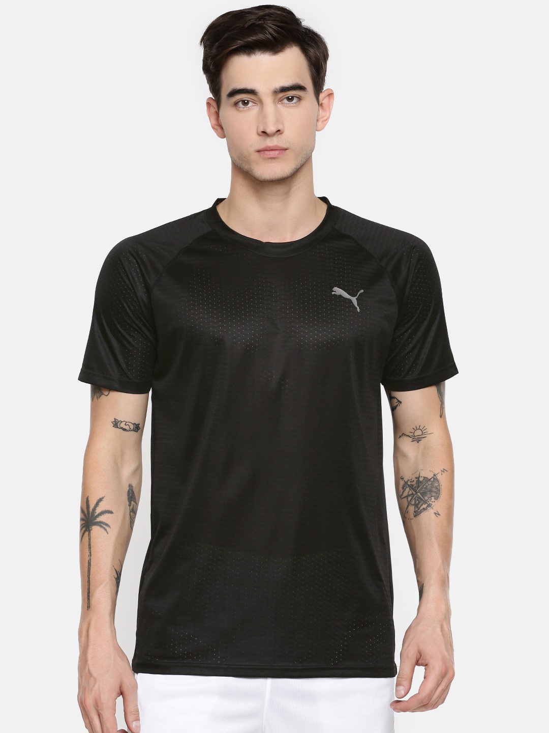 

Puma Men Black Solid Round Neck SS Tech Running & Training T-shirt