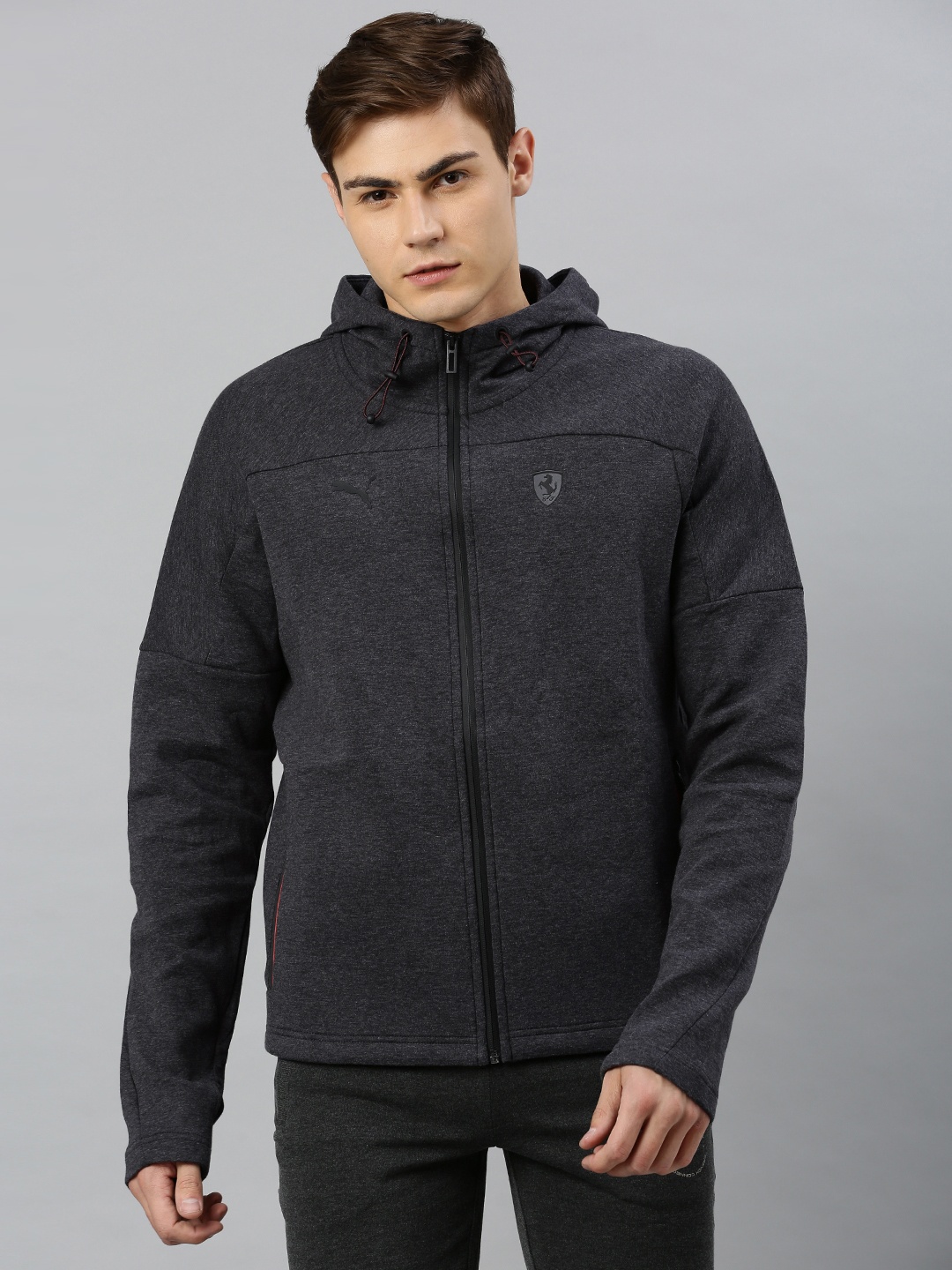 

PUMA Motorsport Men Charcoal Grey Solid Hooded Track Motorsports Sweatshirt