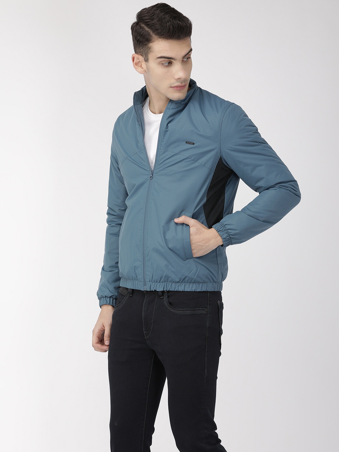 

Flying Machine Men Teal Blue Solid Bomber Jacket