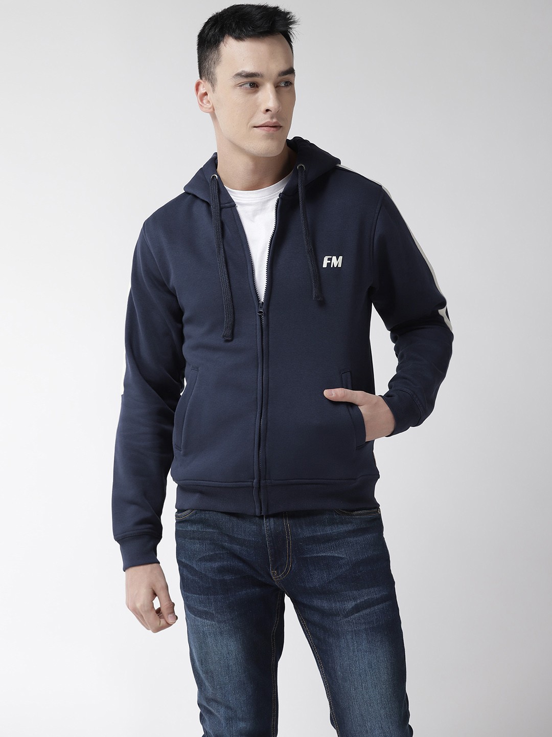 

Flying Machine Men Navy Blue Solid Hooded Sweatshirt