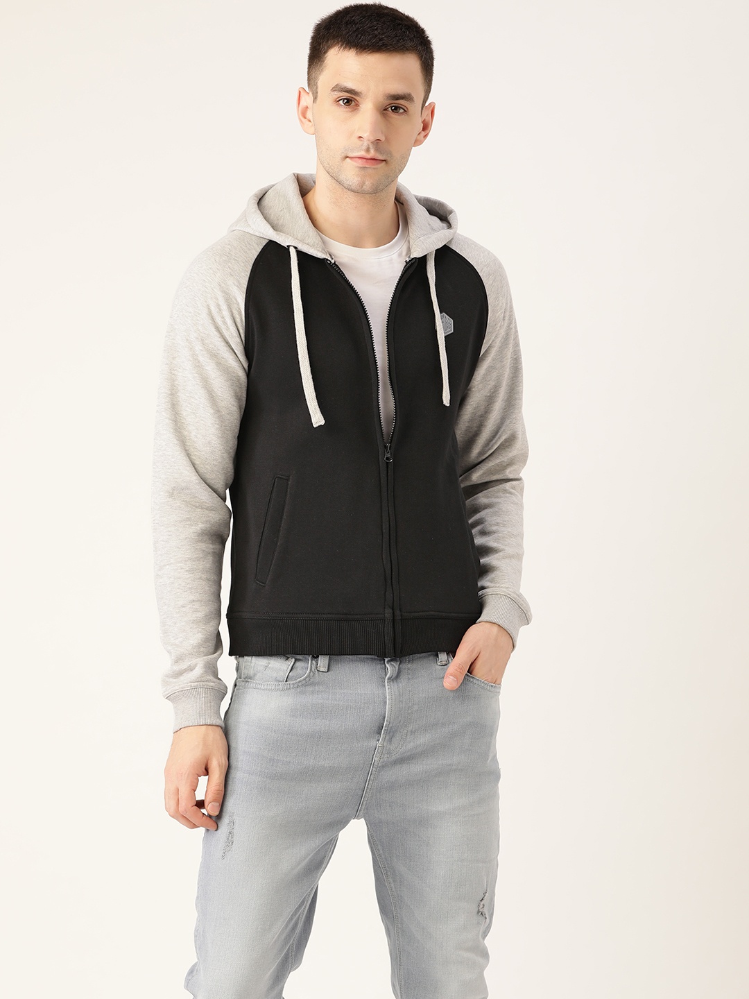 

Flying Machine Men Navy Blue & Grey Melange Solid Hooded Sweatshirt