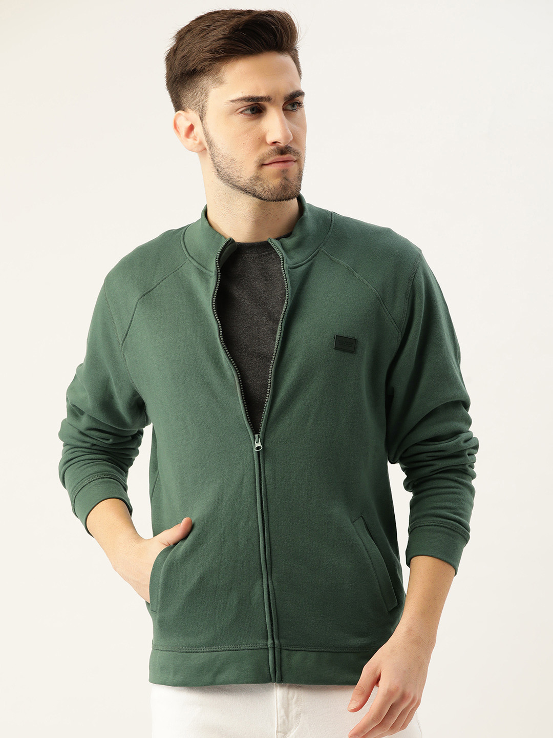 

Flying Machine Men Olive Green Solid Sweatshirt