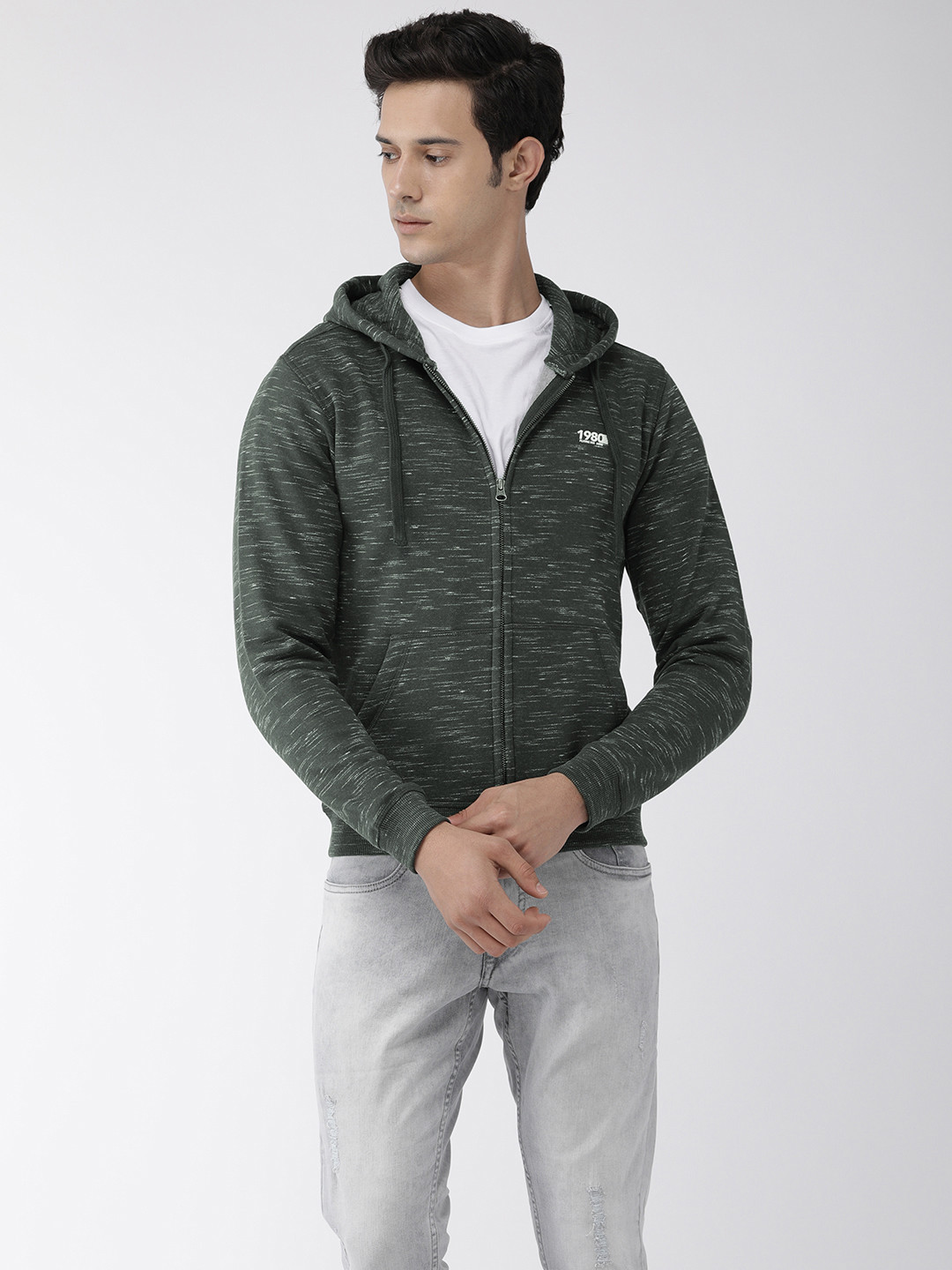 

Flying Machine Men Charcoal Grey Solid Hooded Sweatshirt