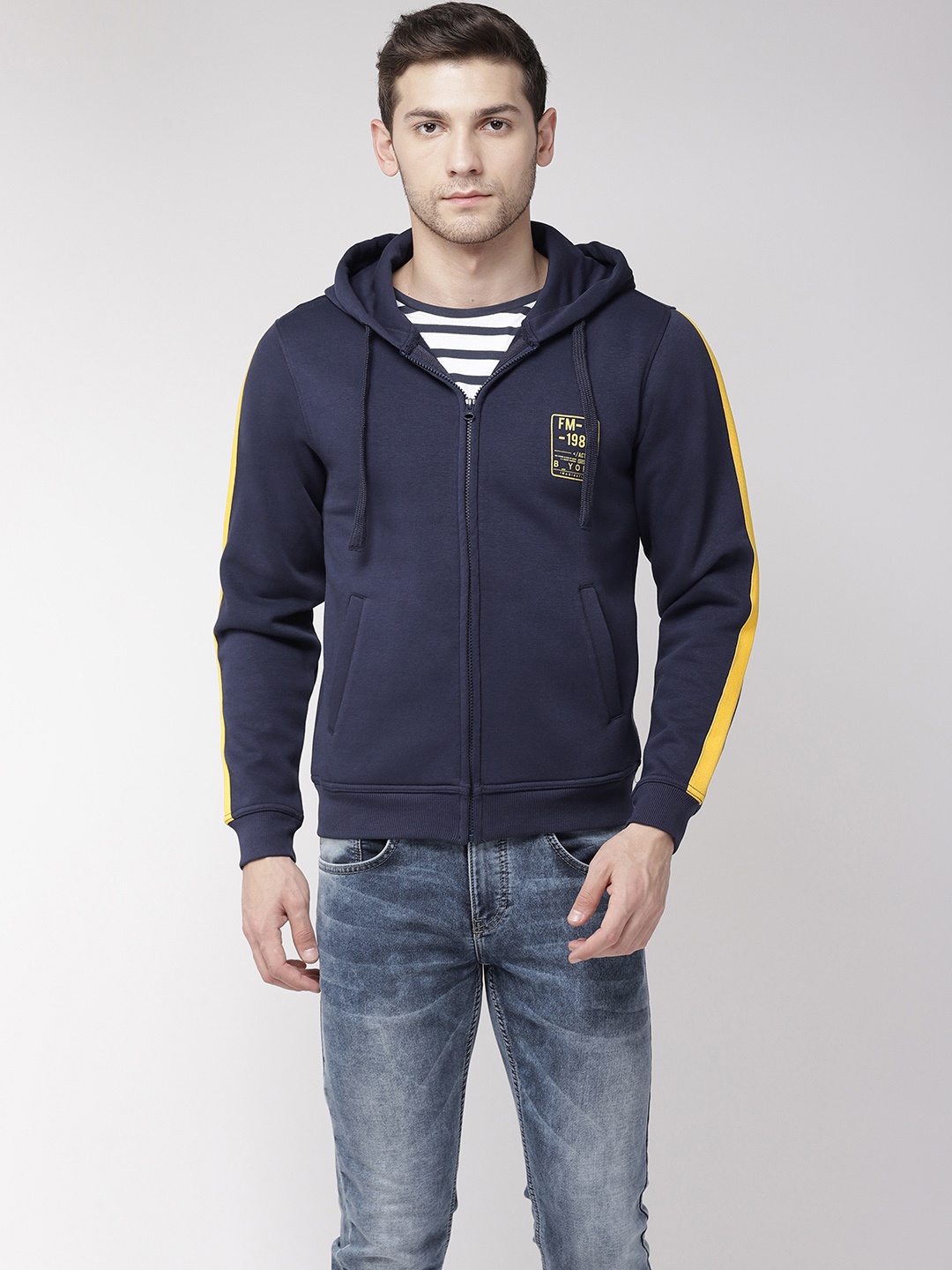 

Flying Machine Men Navy Blue Solid Hooded Sweatshirt