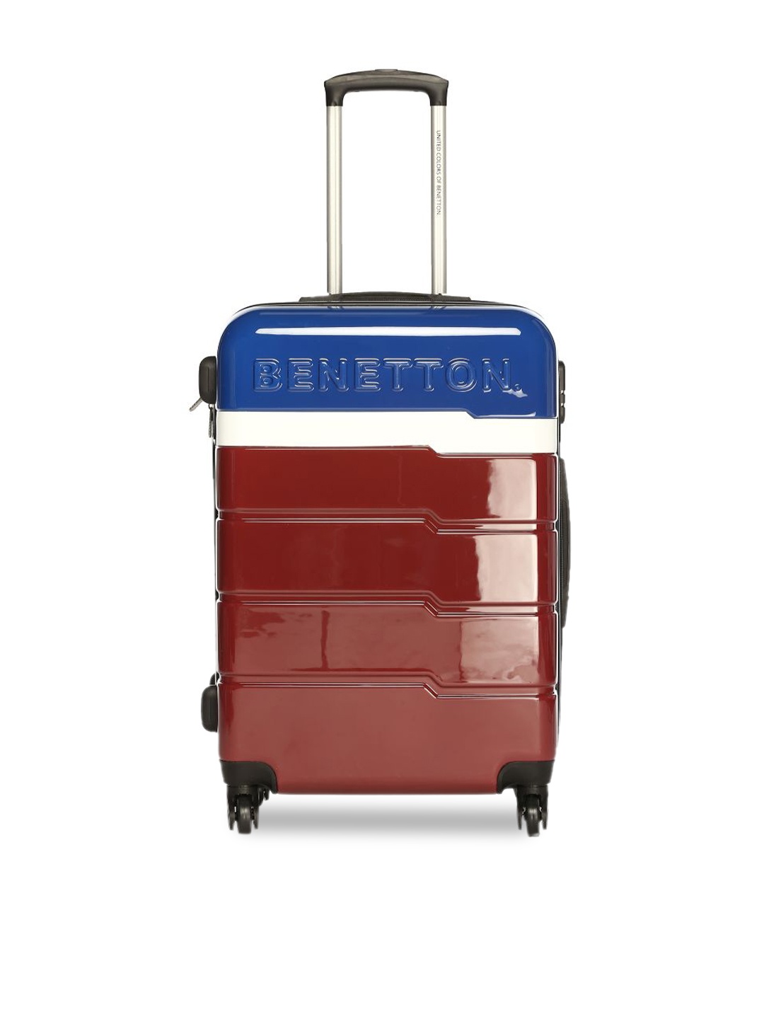

United Colors of Benetton Unisex Blue & Red Colourblocked Trolley Suitcase, Multi