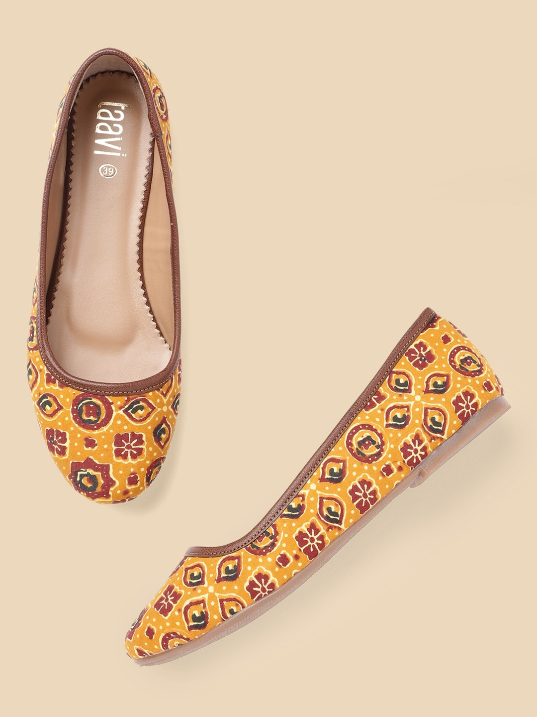 

Taavi Women Tan-Brown Handcrafted Printed Ajrak Ballerinas