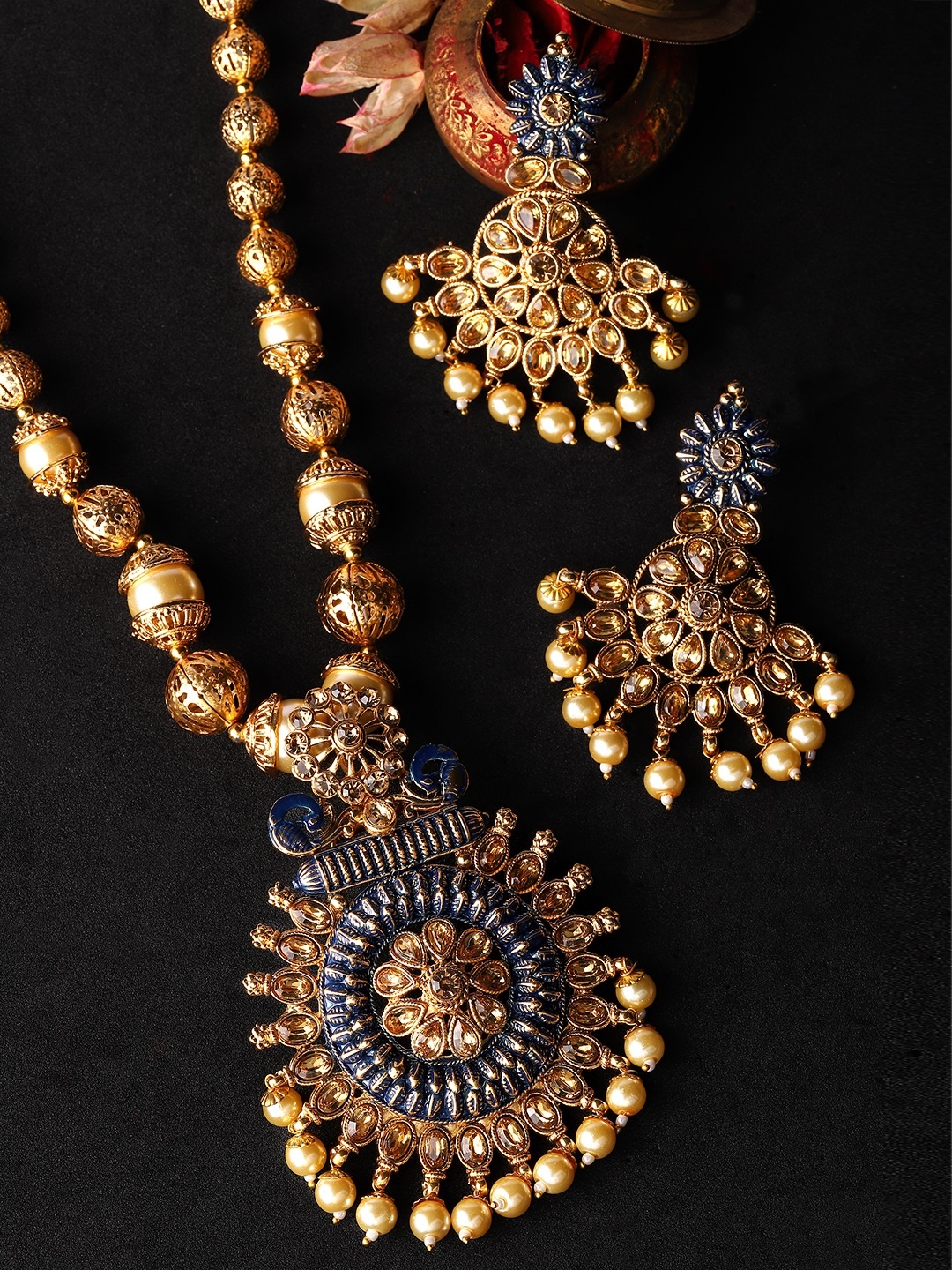 

Rubans Women Gold-Plated Blue Stone-Studded Enamel Jewellery Set