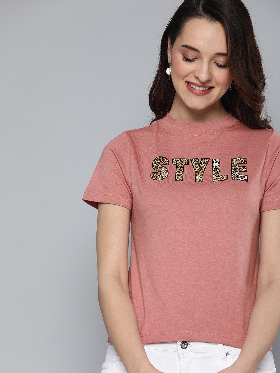 

Mast & Harbour Women Mauve Pink Printed Round Neck T-shirt