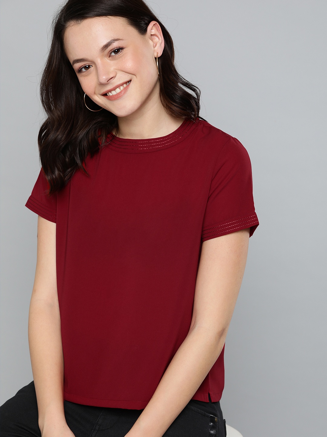 

Mast & Harbour Women Burgundy Solid Top