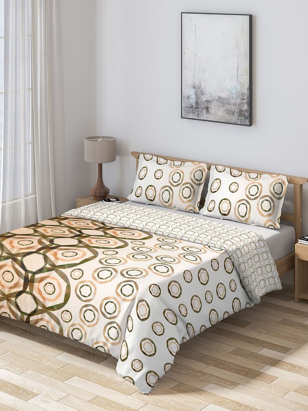 

DDecor Cream-Coloured & Green Geometric Mid Winter 150 GSM Double Bed Comforter