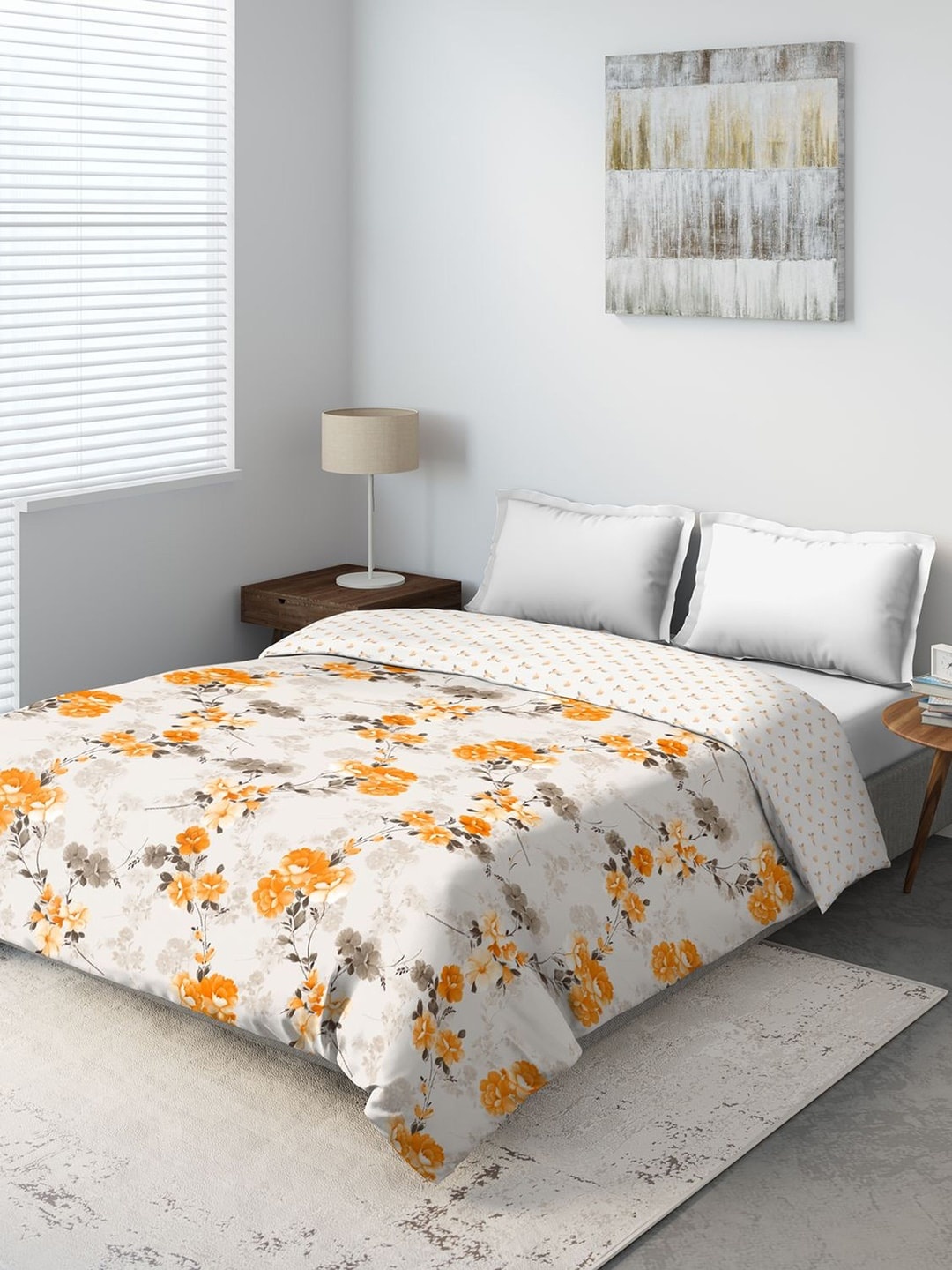 

DDecor Off-White & Orange Floral Summer 150 GSM Double Bed Comforter