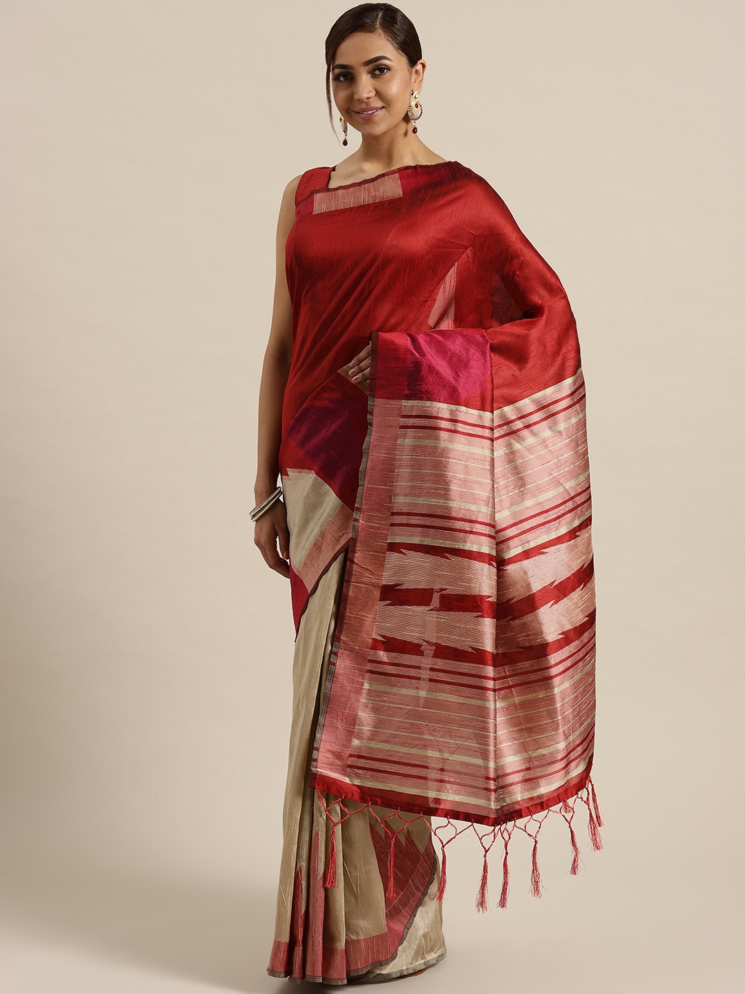 

Saree mall Red & Beige Woven Design Half & Half Saree