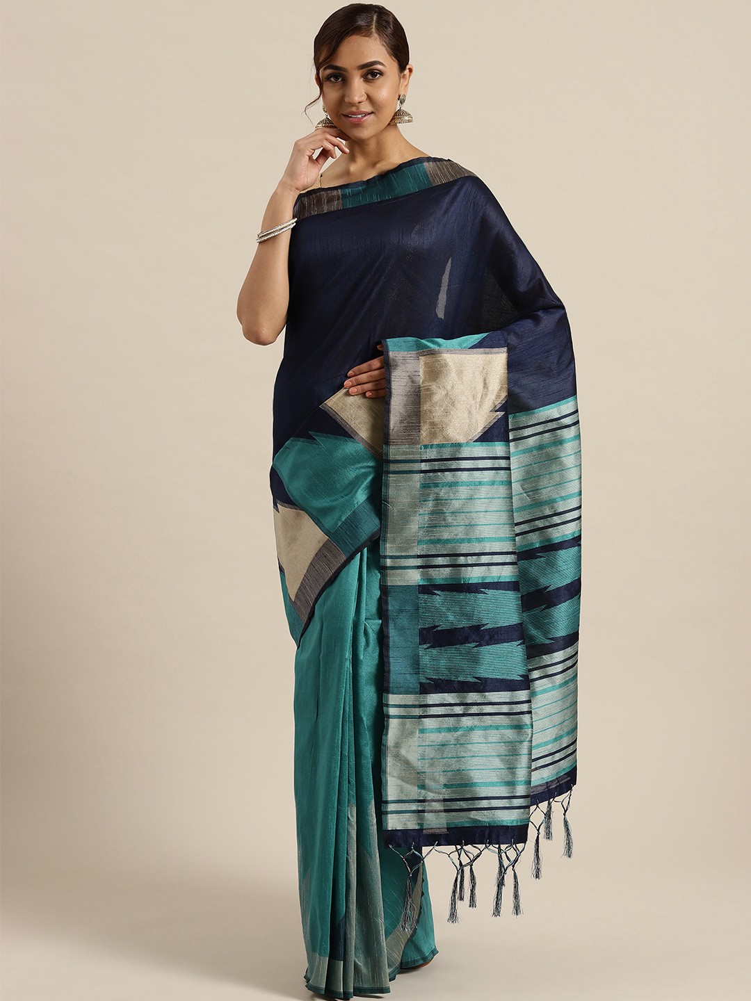 

Saree mall Blue Woven Design Half & Half Saree