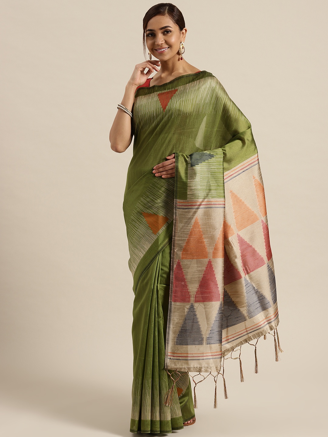 

Saree mall Green & Beige Woven Design Saree