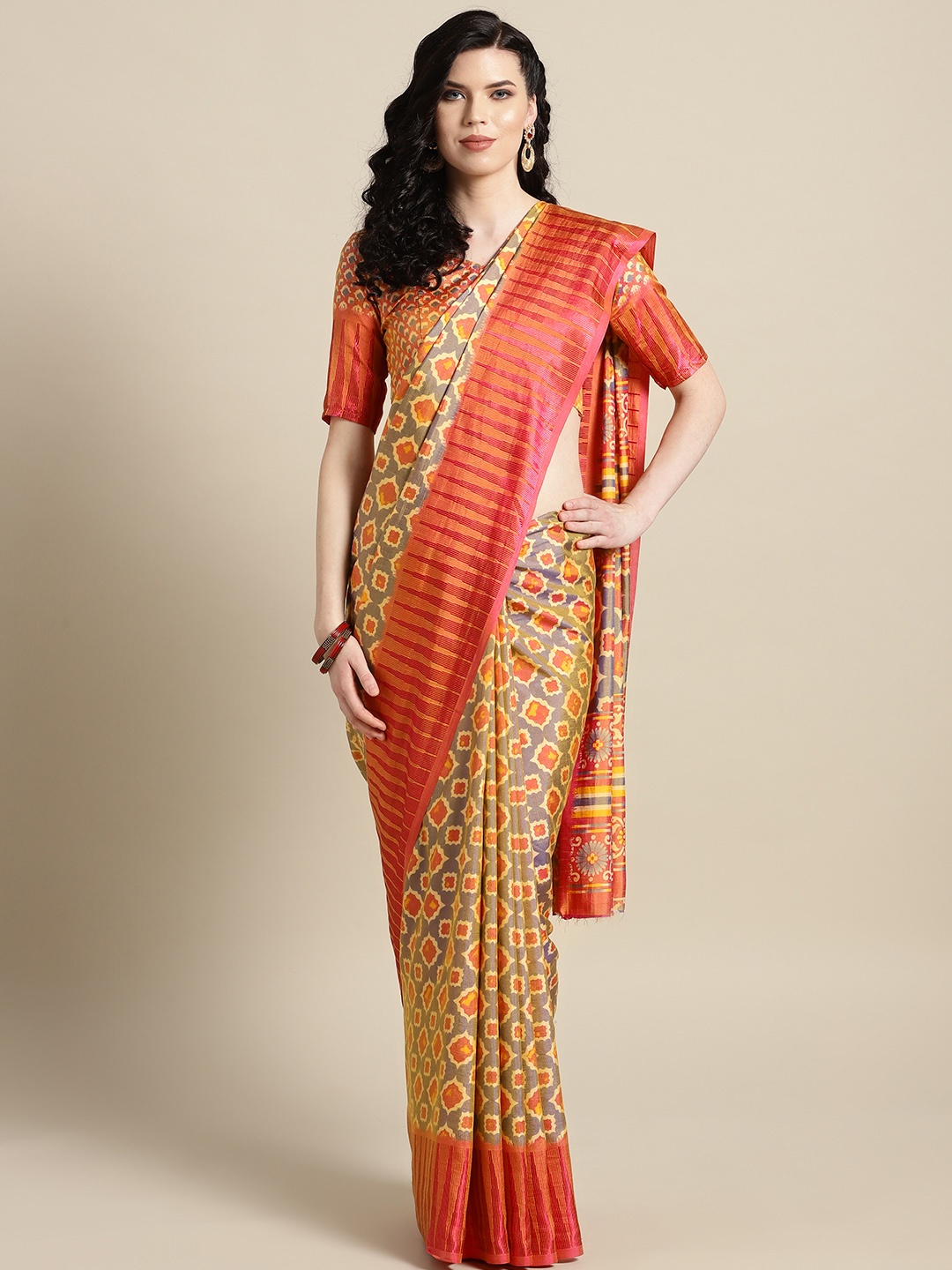 

Saree mall Rust Red & Grey Printed Saree