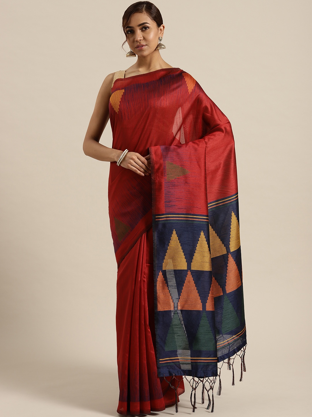 

Saree mall Rust Red Solid Saree