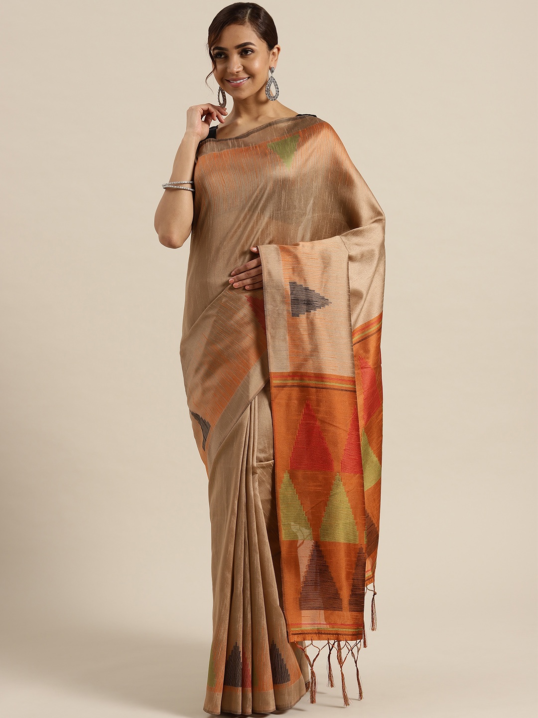 

Saree mall Beige Woven Design Saree