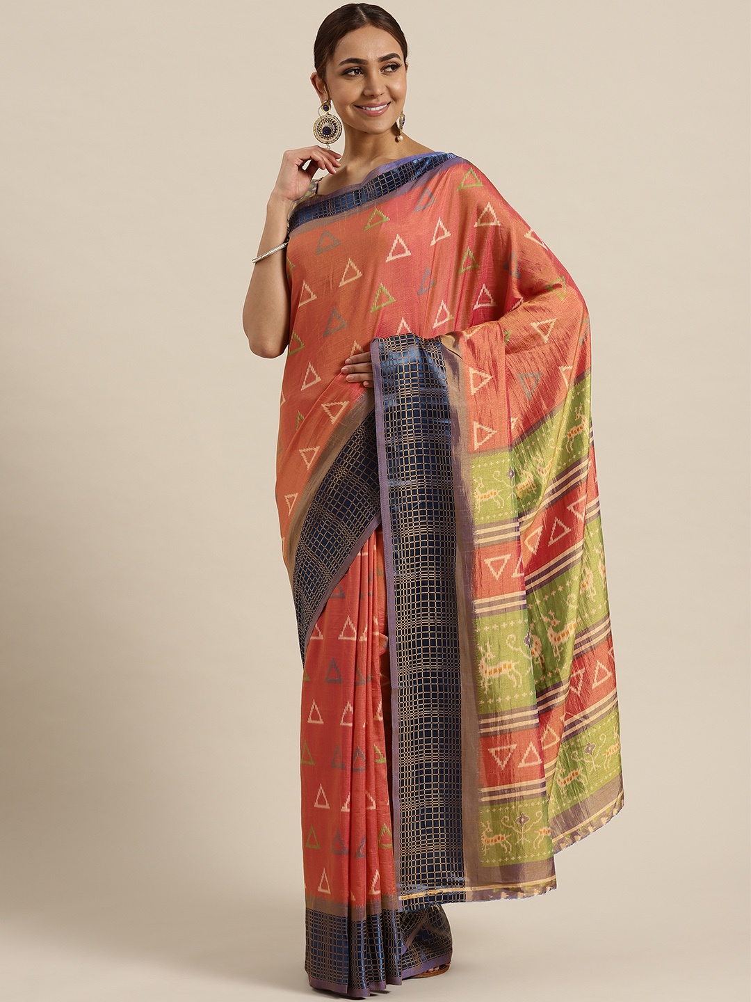 

Saree mall Orange & Blue Printed Saree