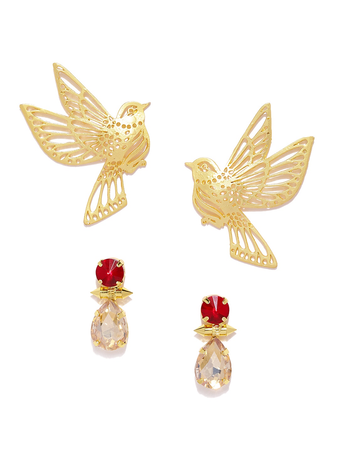 

Zaveri Pearls Set of 2 Gold-Toned & Red Earrings