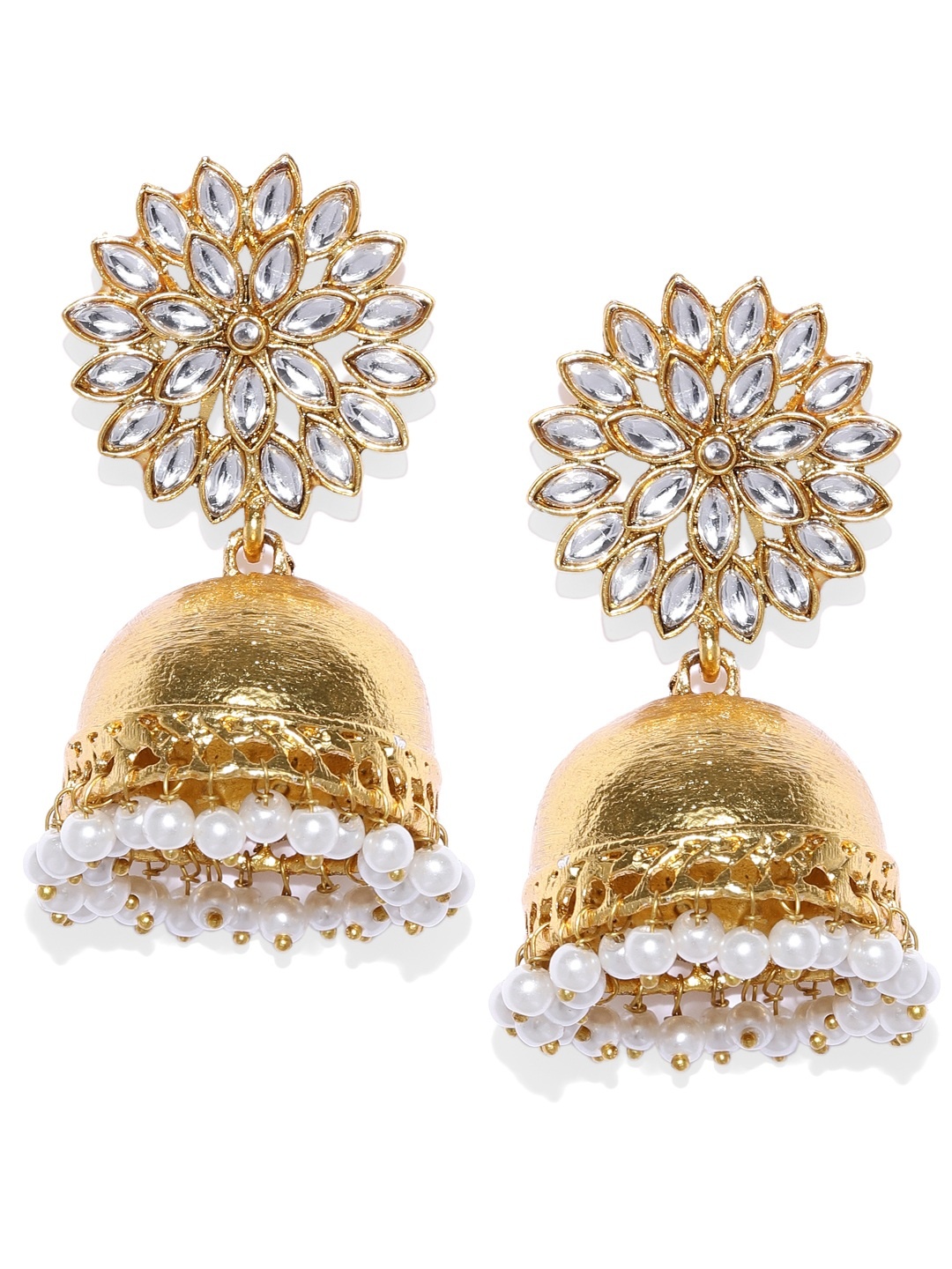 

Zaveri Pearls Women Gold-Toned Kundan Studded Dome Shaped Jhumkas