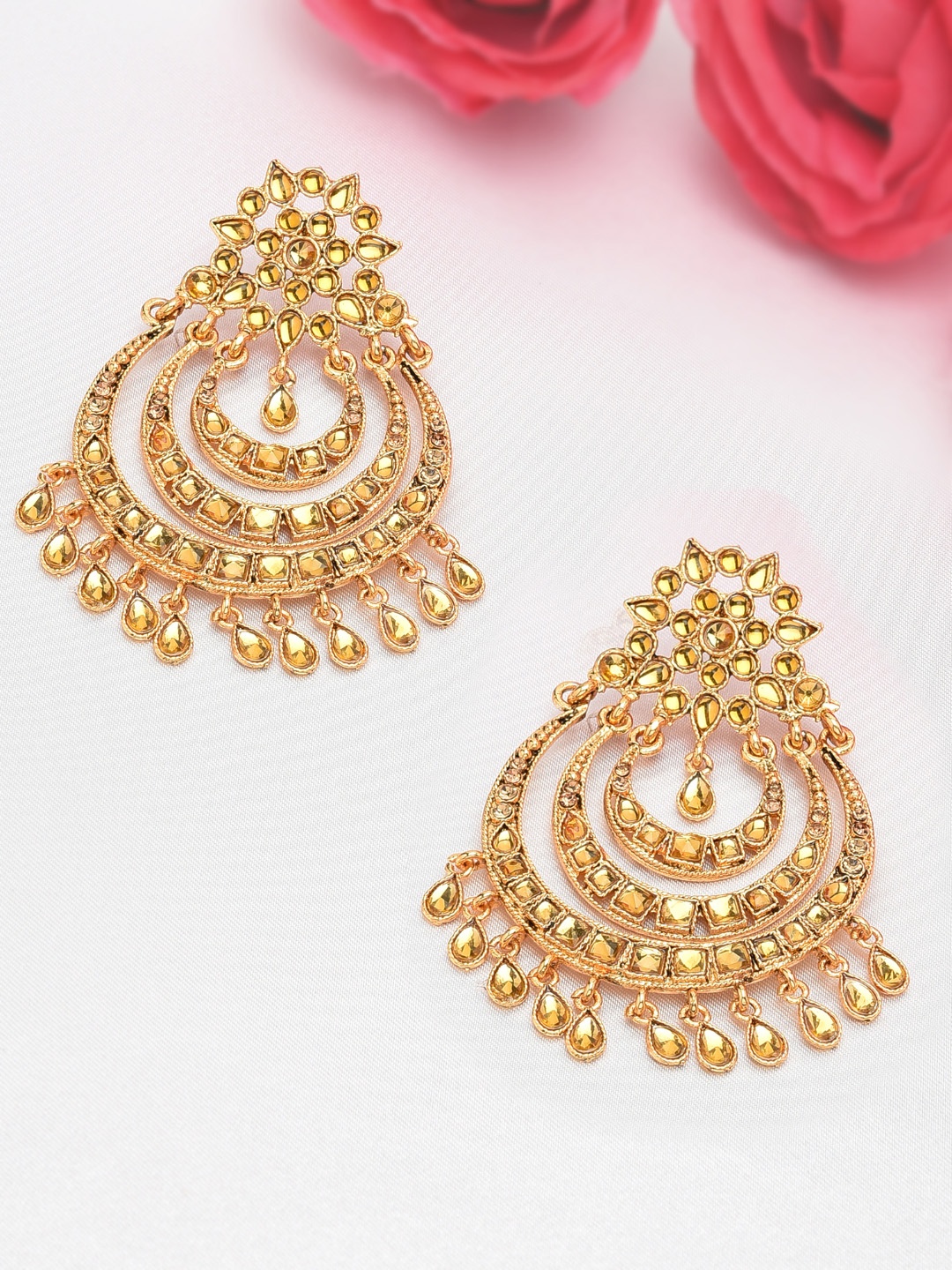 

Zaveri Pearls Women Gold-Toned Contemporary Chandbalis