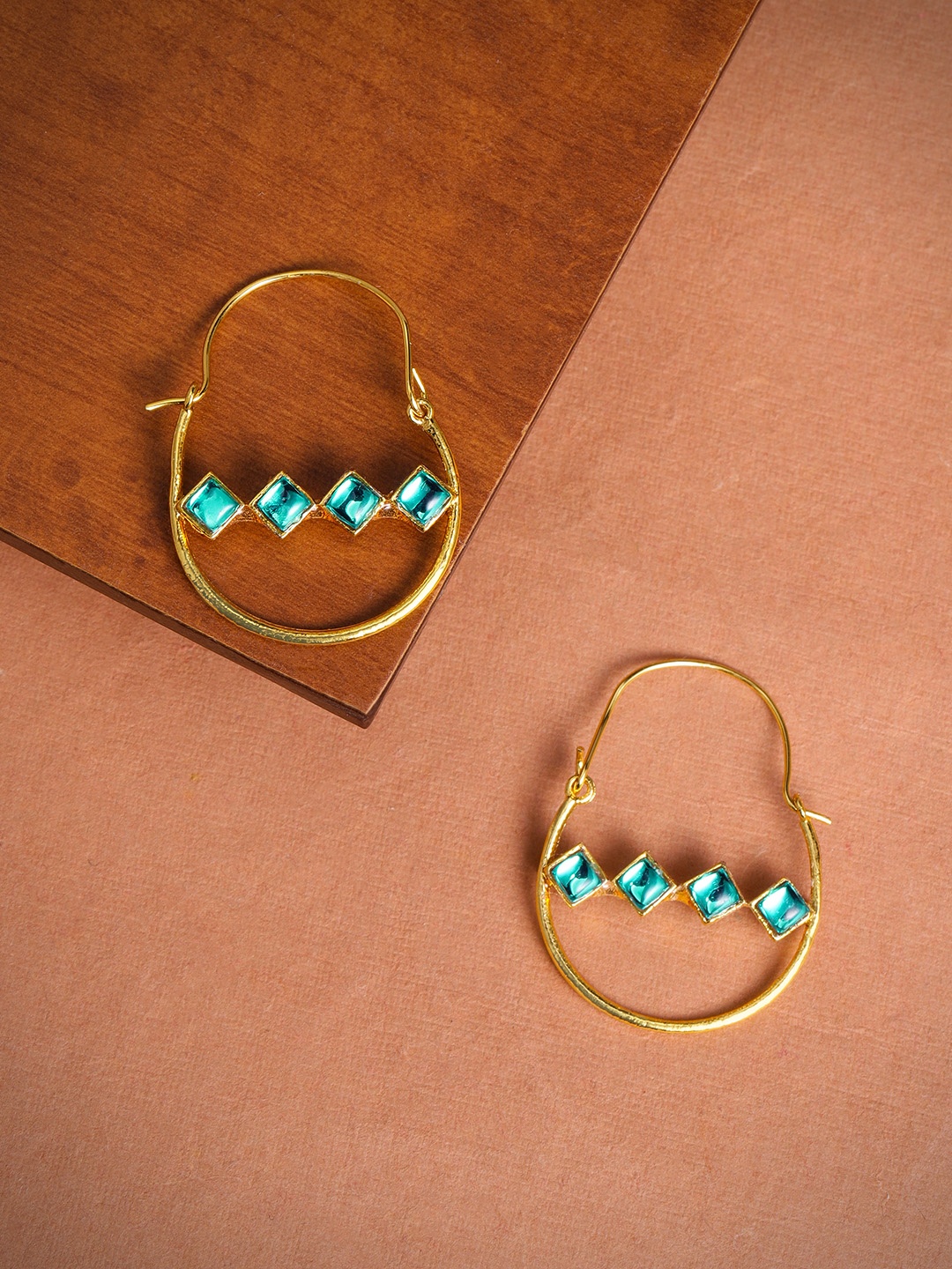 

Zaveri Pearls Gold-Toned & Blue Geometric Hoop Earrings