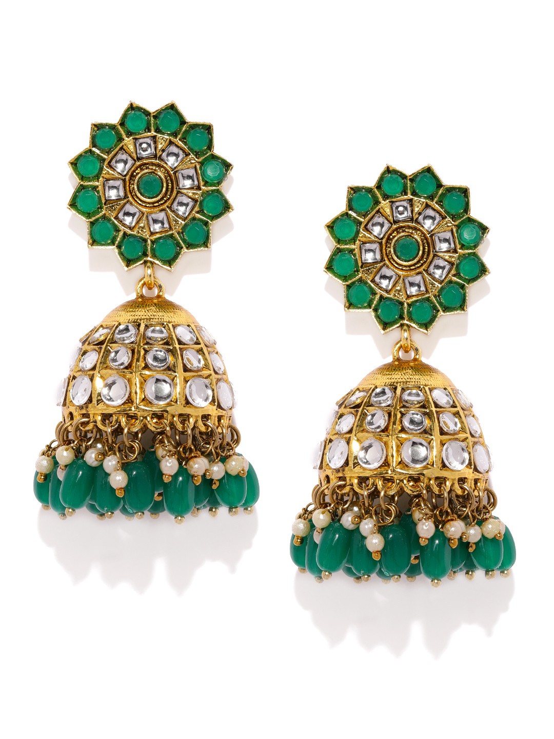 

Zaveri Pearls Gold-Toned & Green Dome Shaped Jhumkas