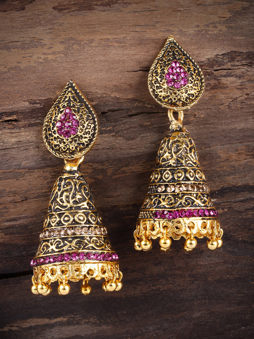 

Zaveri Pearls Gold-Toned & Purple Triangular Jhumkas