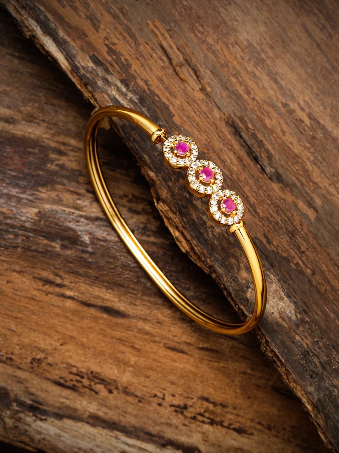 

Zaveri Pearls Pink Gold-Plated Cubic Zirconia Studded Kada Bracelet