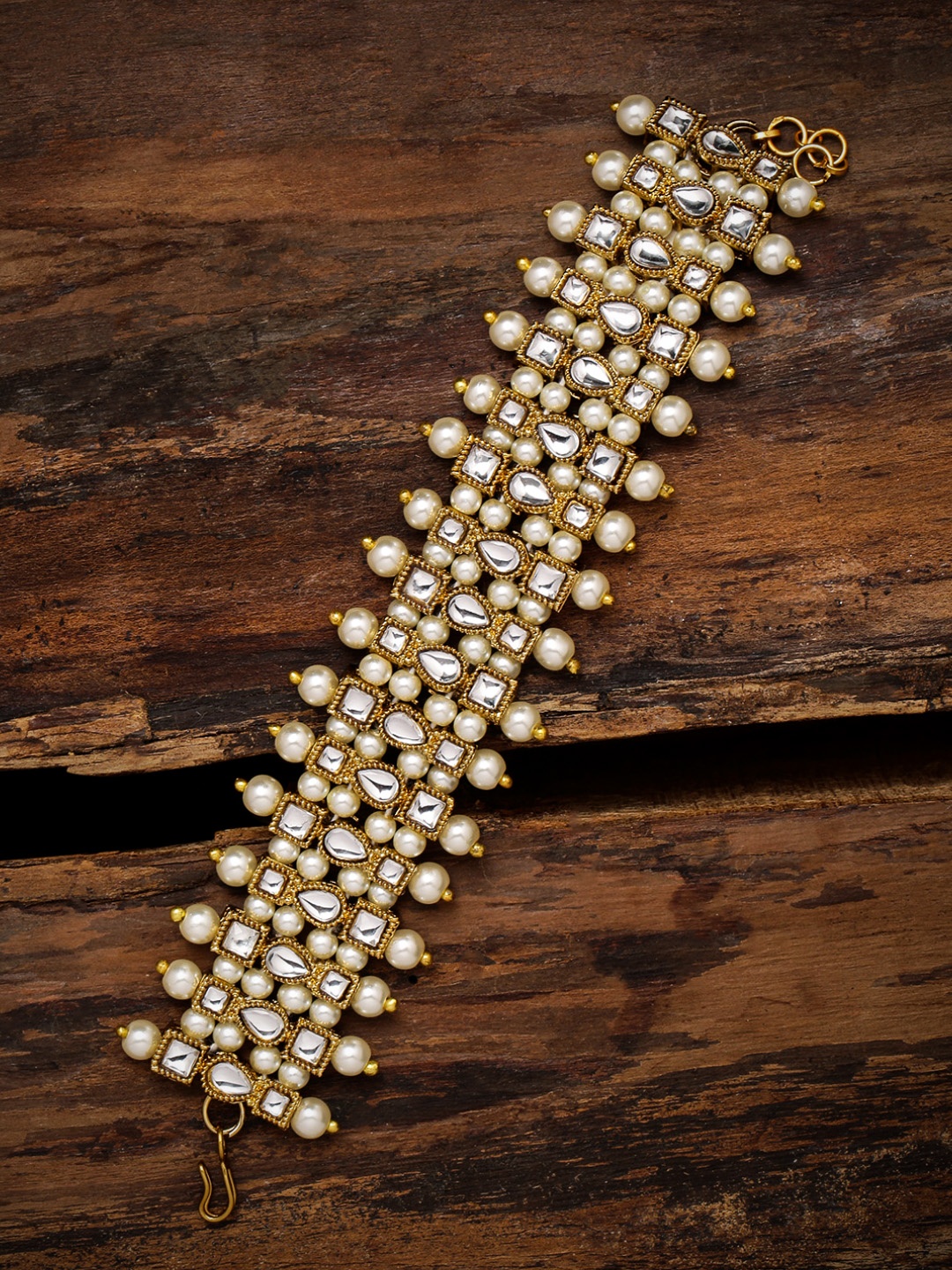 

Zaveri Pearls Gold-Plated Kundan & Pearl Studded Wraparound Bracelet