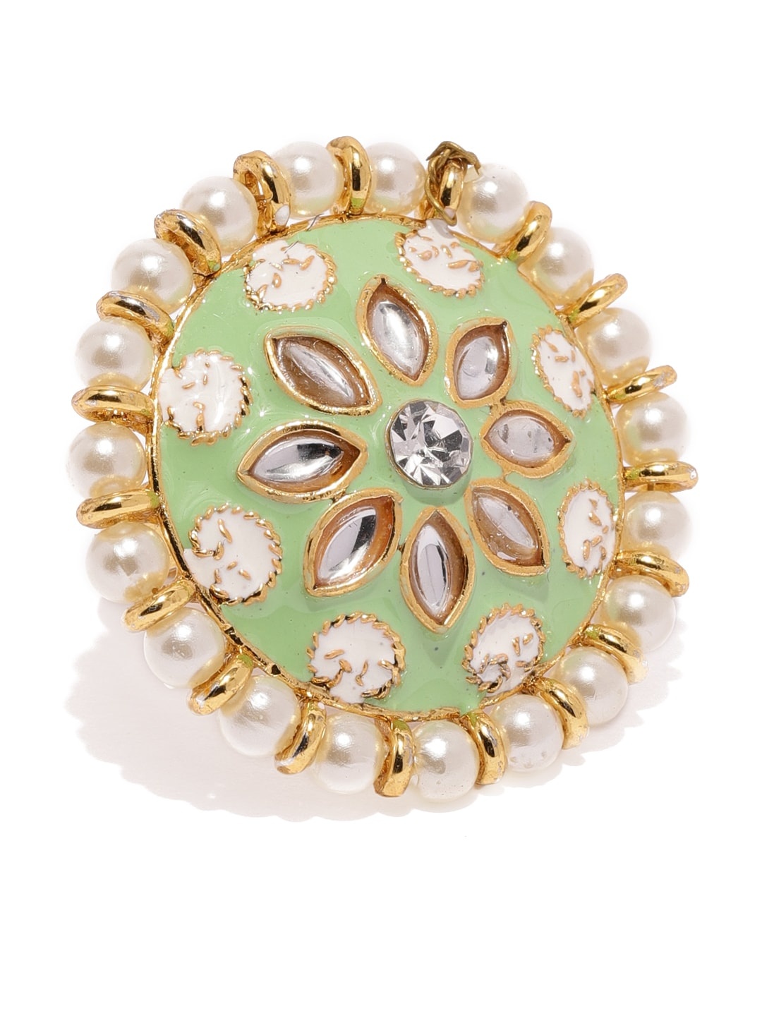 

Zaveri Pearls Green Gold-Plated Enamelled Adjustable Finger Ring
