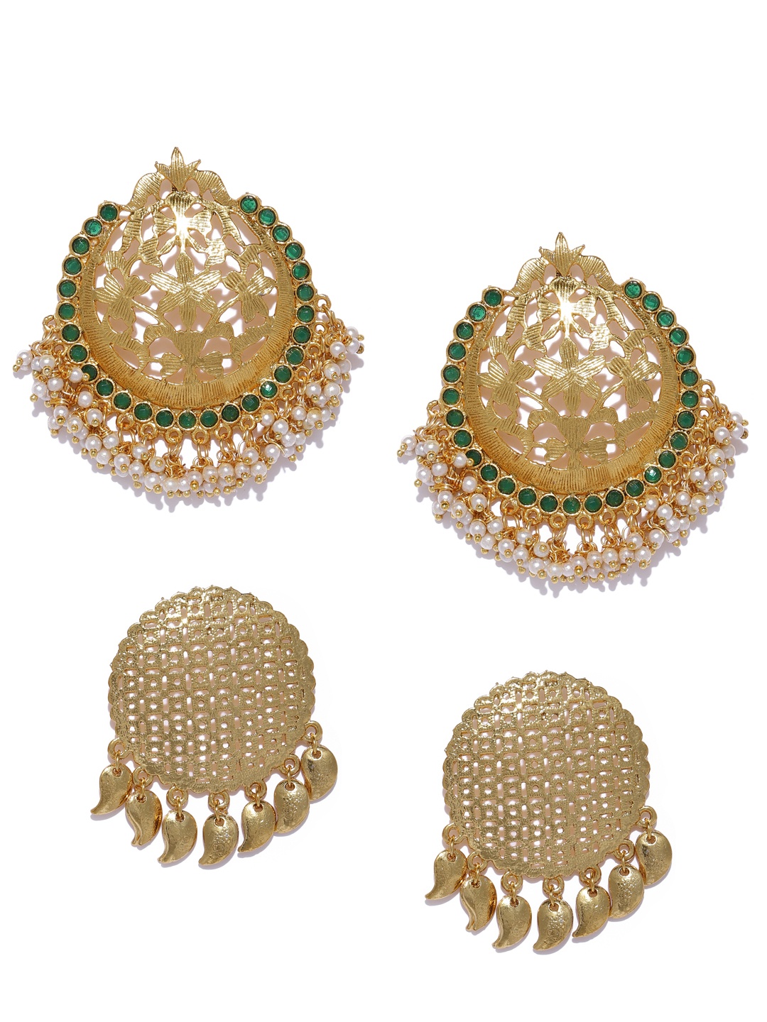 

Zaveri Pearls Set Of 2 Gold-Toned Circular Drop Earrings
