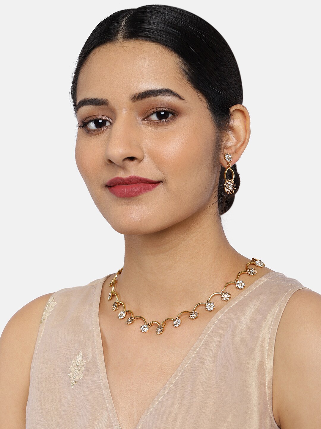 

Zaveri Pearls Women Gold-Toned Austrian Diamond Studded Jewellery Set