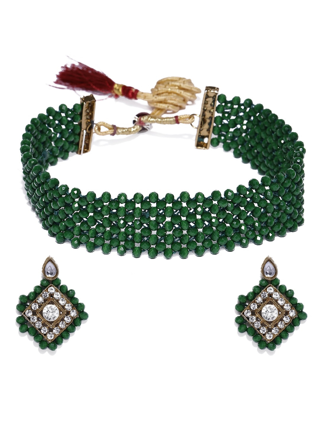 

Zaveri Pearls Green & Gold-Toned Beaded Classic Jewellery Set