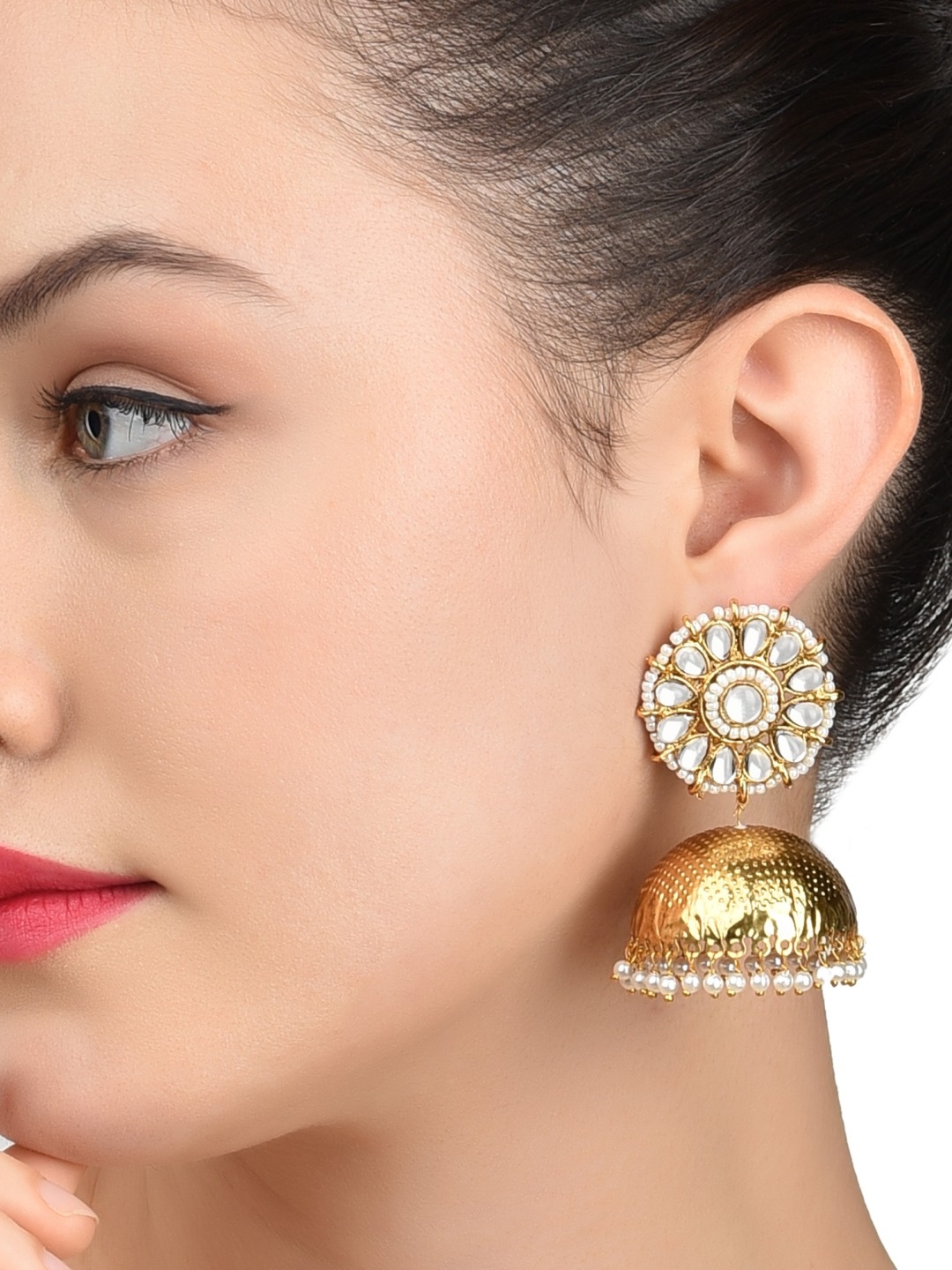 

Zaveri Pearls Gold-Toned Dome Shaped Jhumkas