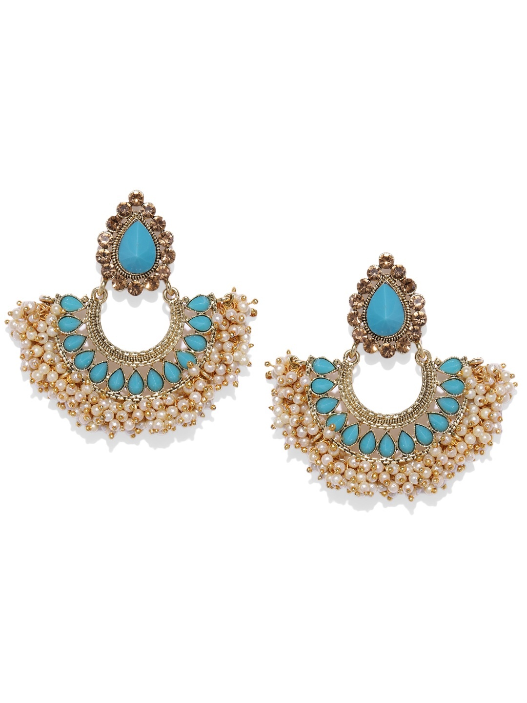 

Zaveri Pearls Gold-Toned & Blue Crescent Shaped Chandbalis