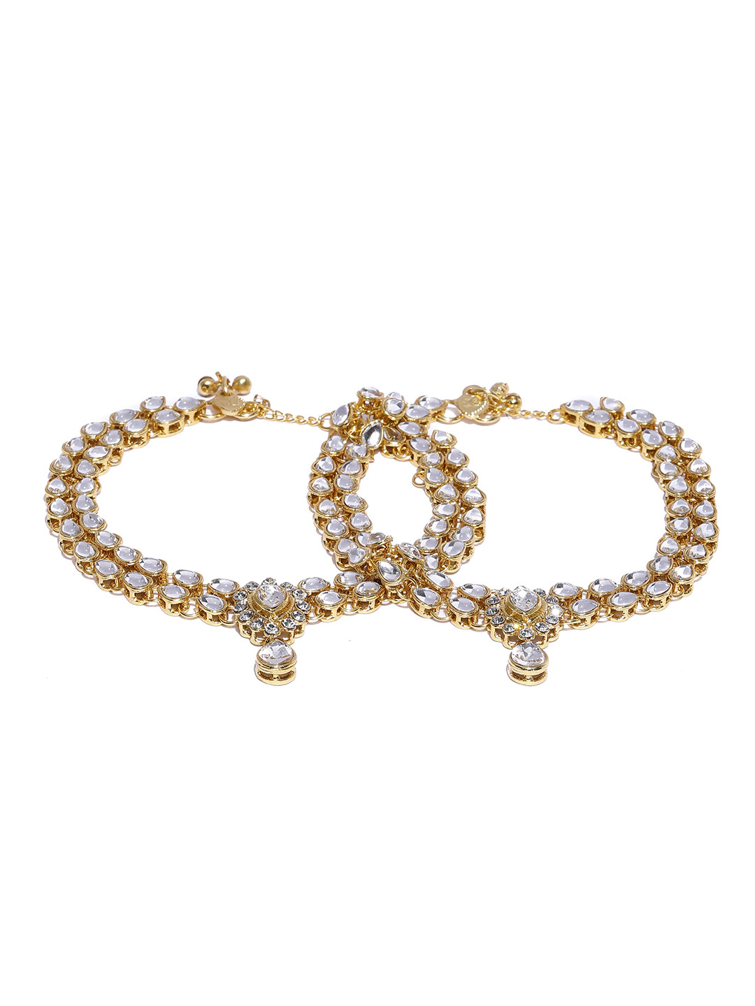 

Zaveri Pearls Set of 2 Gold-Plated Kundan & Stone Studded Anklets