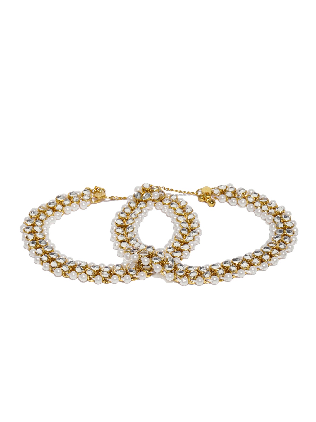 

Zaveri Pearls Set of 2 Gold-Plated Kundan & Pearls Studded Anklets